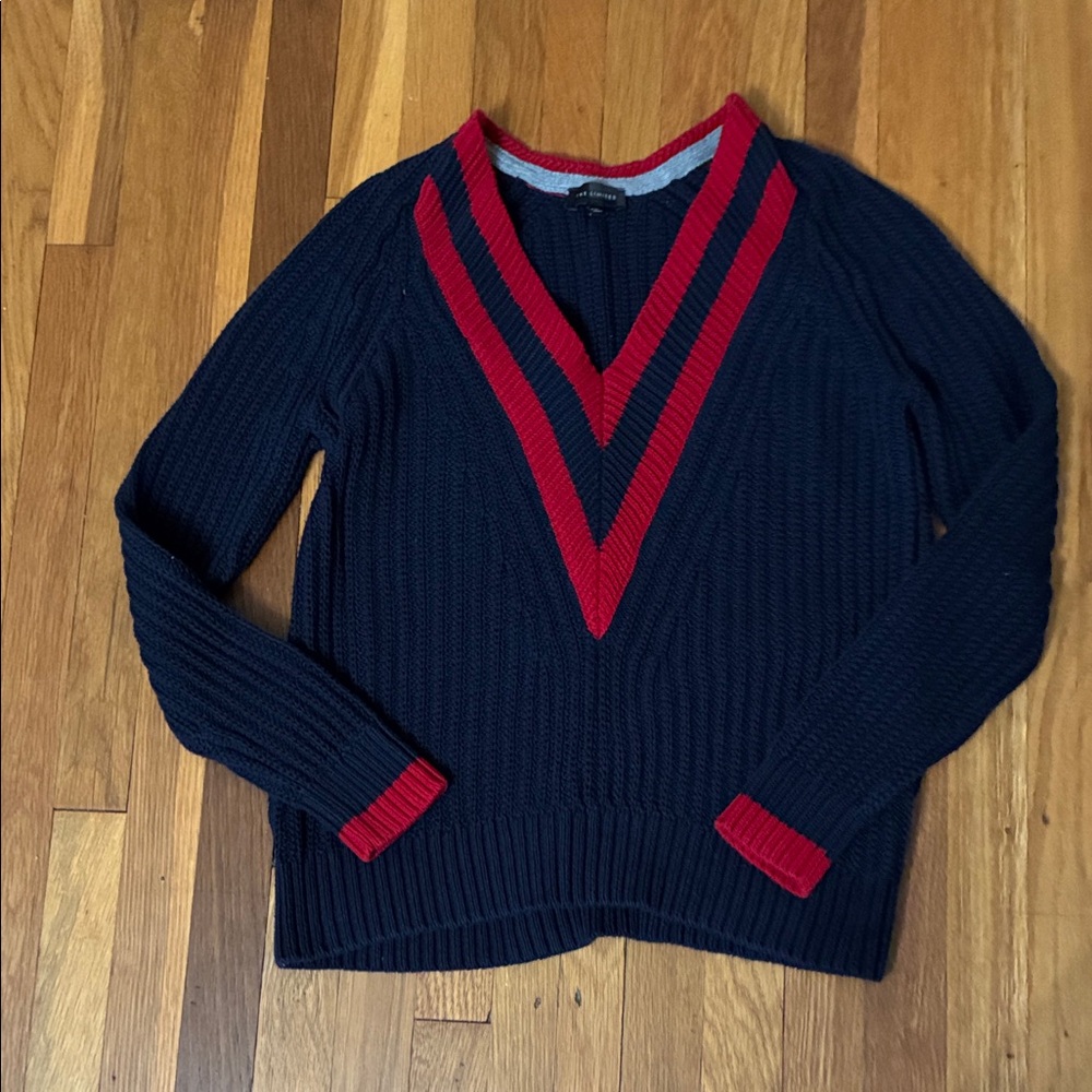 The Limited Navy varsity Sweater with Red V-Neck Accents size XS